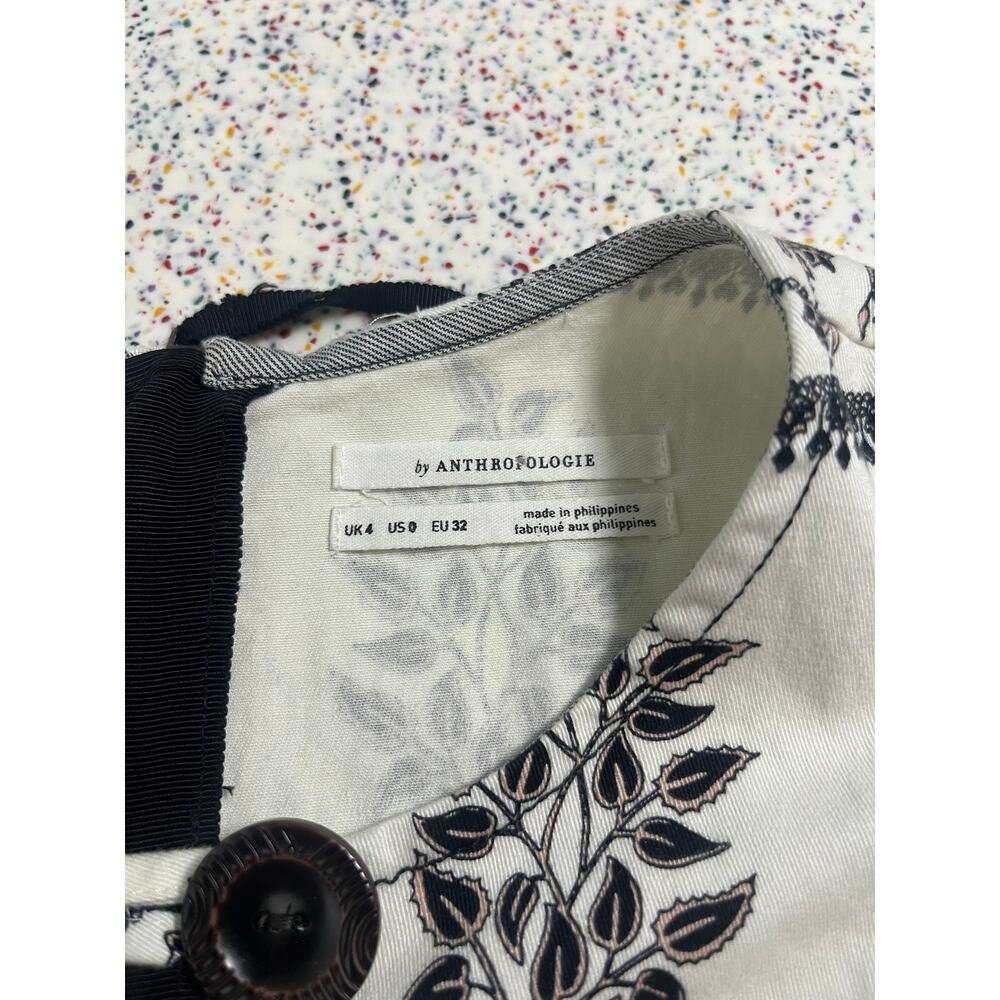 Anthropologie Woodblock Floral Midi Dress Pockets Black White Women's Size 0 - Picture 5 of 9